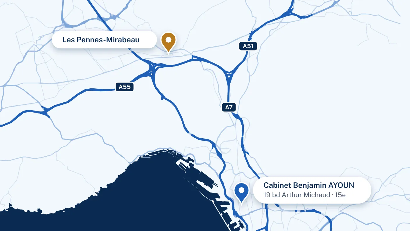 Plan : Les Pennes-Mirabeau et le cabinet, 19 boulevard Arthur Michaud, dans le 15e arrondissement de Marseille