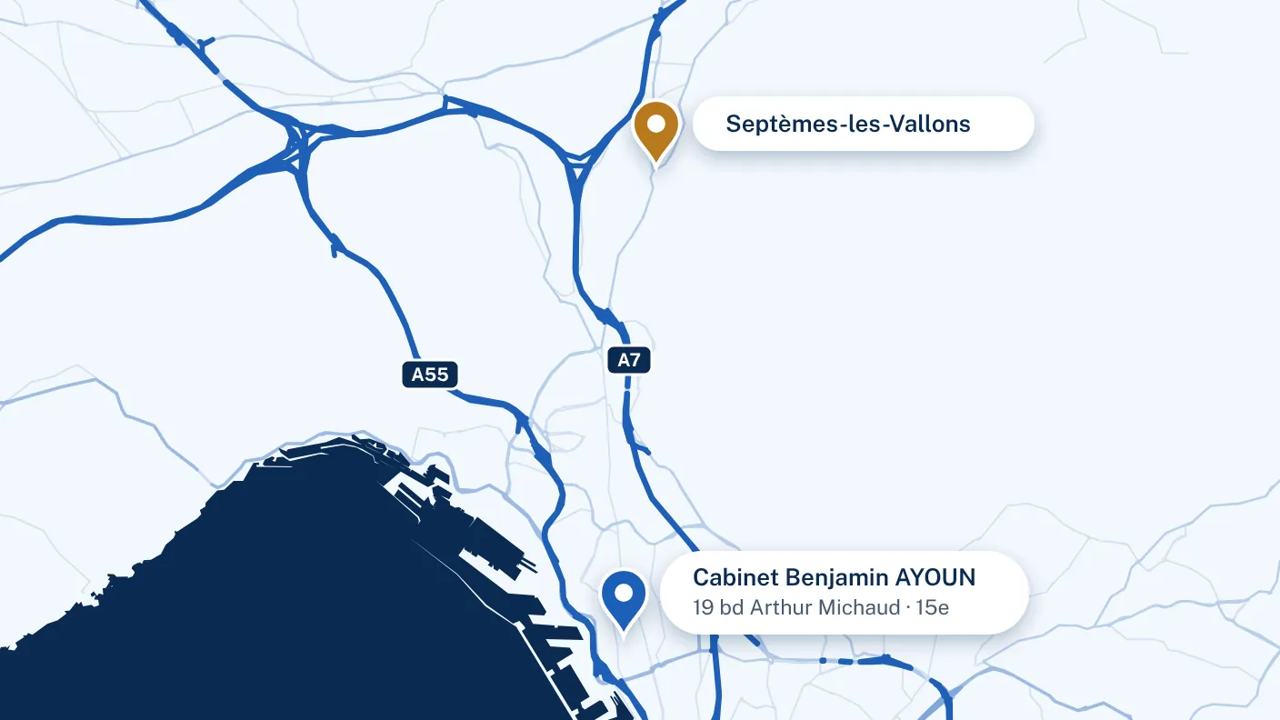 Plan : Septèmes-les-Vallons et le cabinet, 19 boulevard Arthur Michaud, dans le 15e arrondissement de Marseille